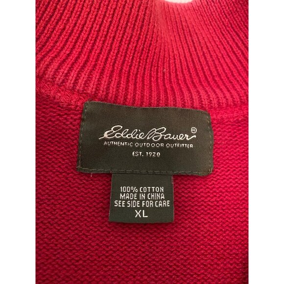 Eddie Bauer Mens Red Cotton Quarter-Zip Pullover Sweater XL - Picture 3 of 10